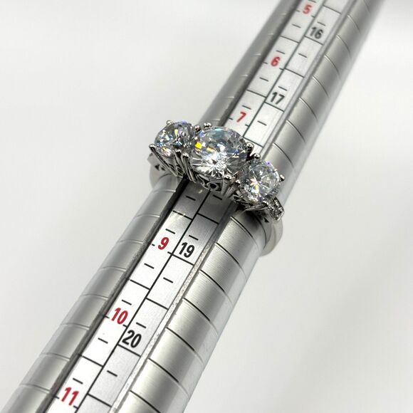 Gorgeous Three Stone CZ Sterling Silver Marked Engagement Ring | Size 8 - Picture 10 of 12